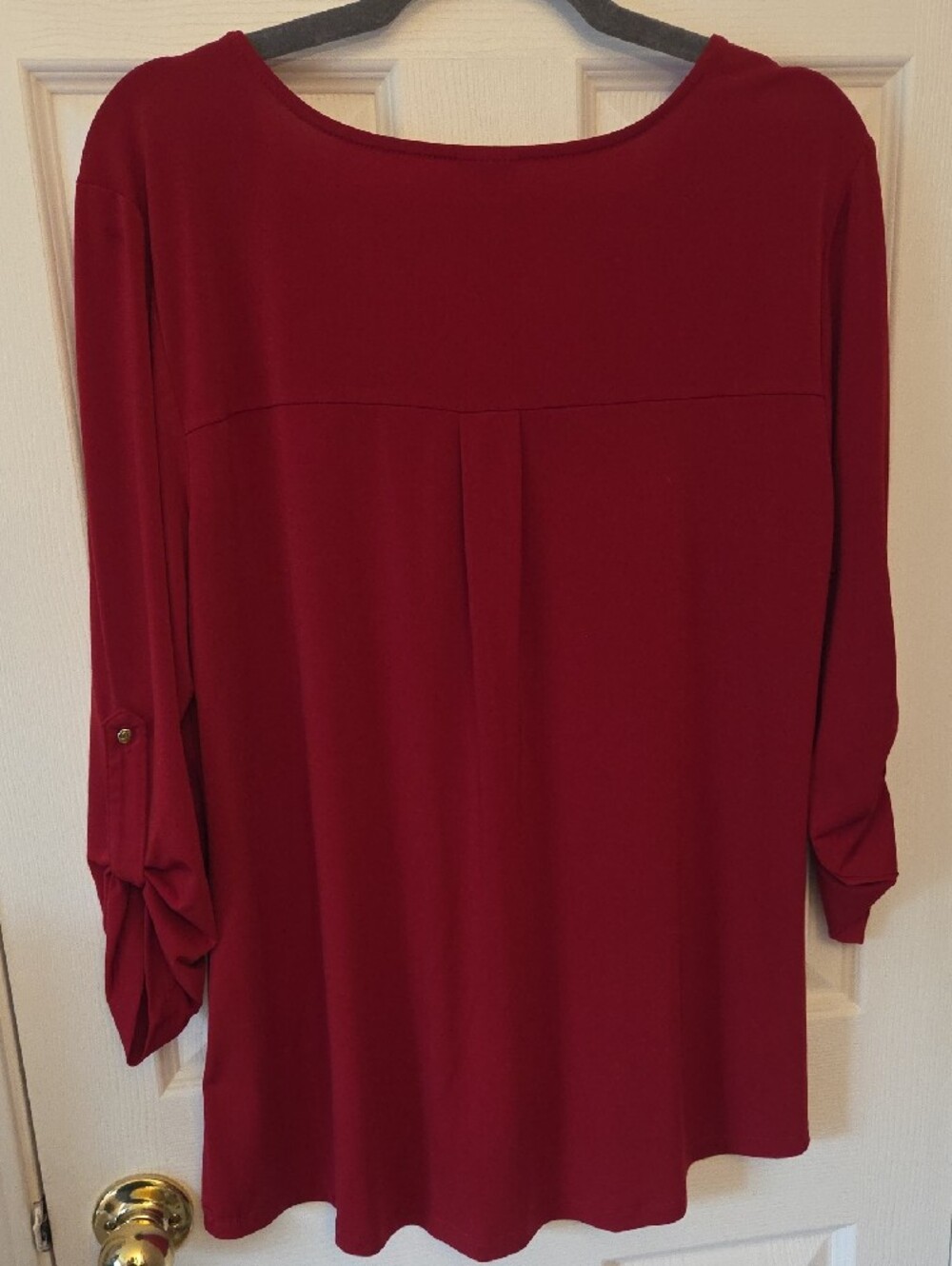 Dress Barn Burgundy Long-Sleeve V-Neck Top with Zip - Picture 3 of 3